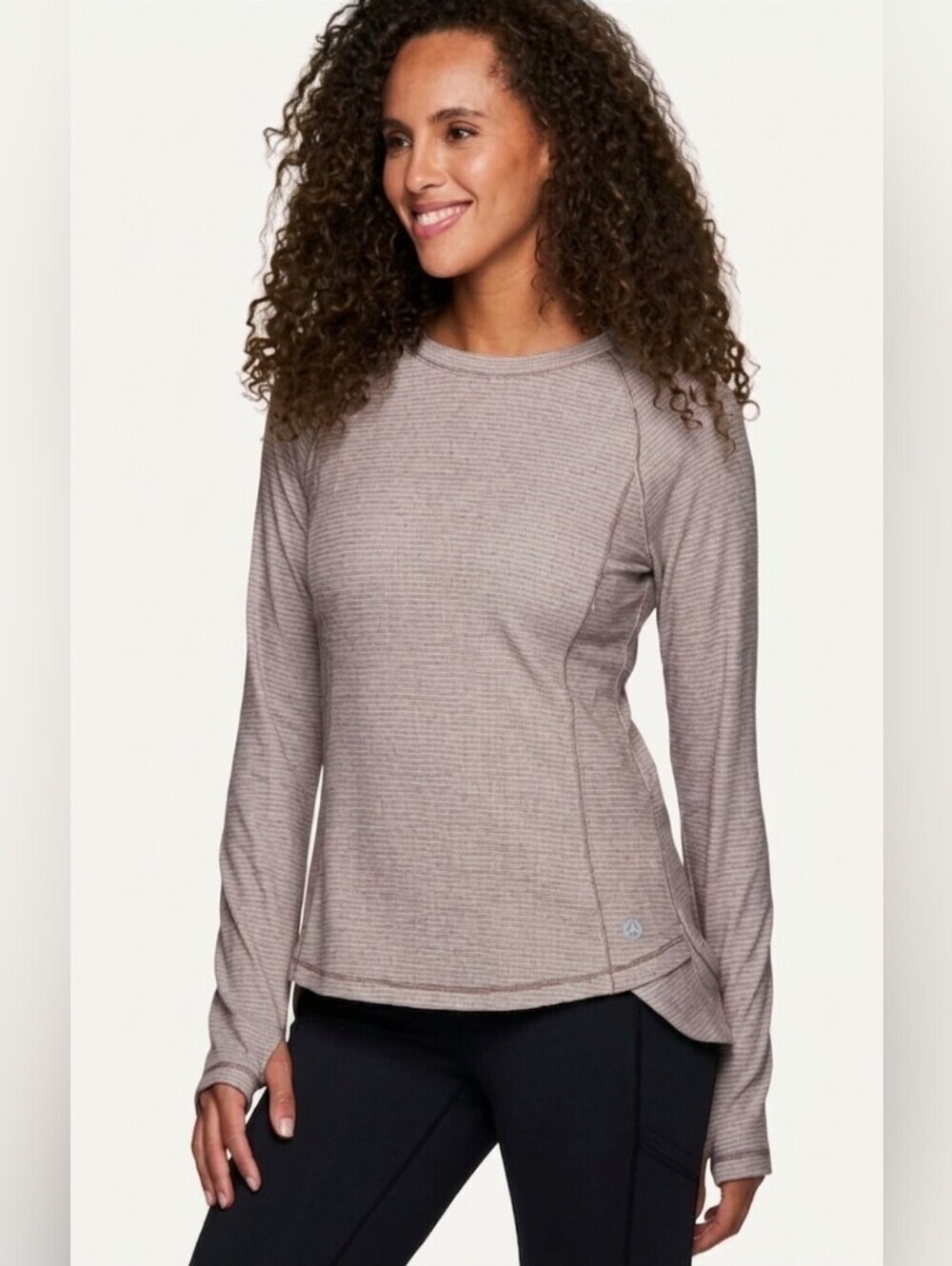 BNWT Avalanche Outdoor Supply Top Beige Tan Striped Thumbhole Active Layer Gorp